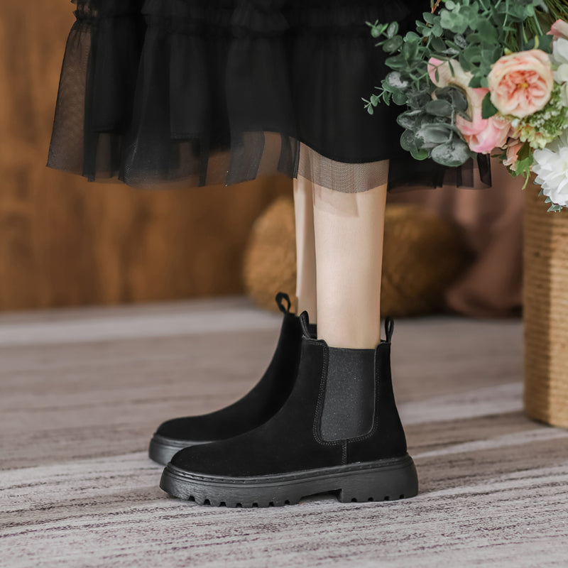 British Style Women's Leather Platform Martin Boots