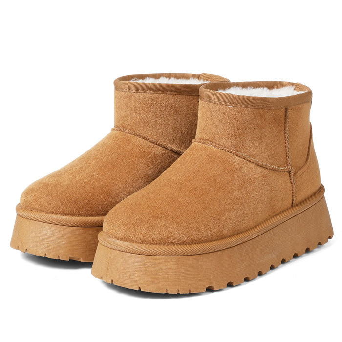 Grakihily Platform Mini Boots Ankle Boot Fur Lined Winter Boot for Women Platform Anti-Slip Snow Boots Waterproof Outdoor Chestnut