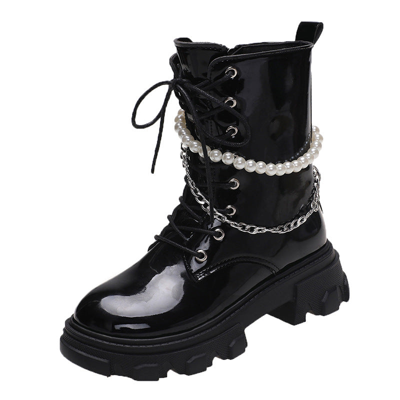 Pearl Chain Platform Ankle Boots for Women