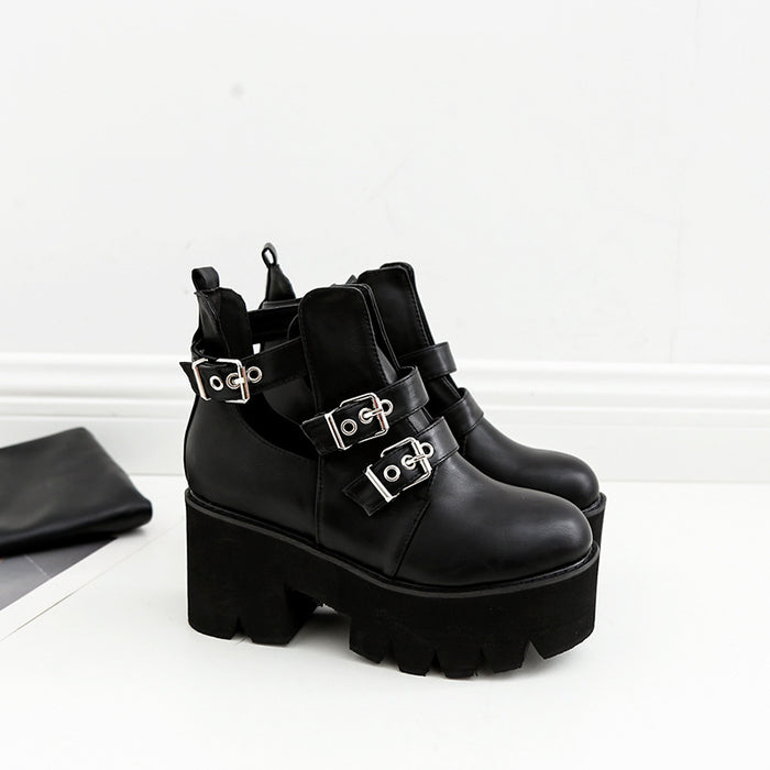 Lace-Up Platform Boots with Thick Heels